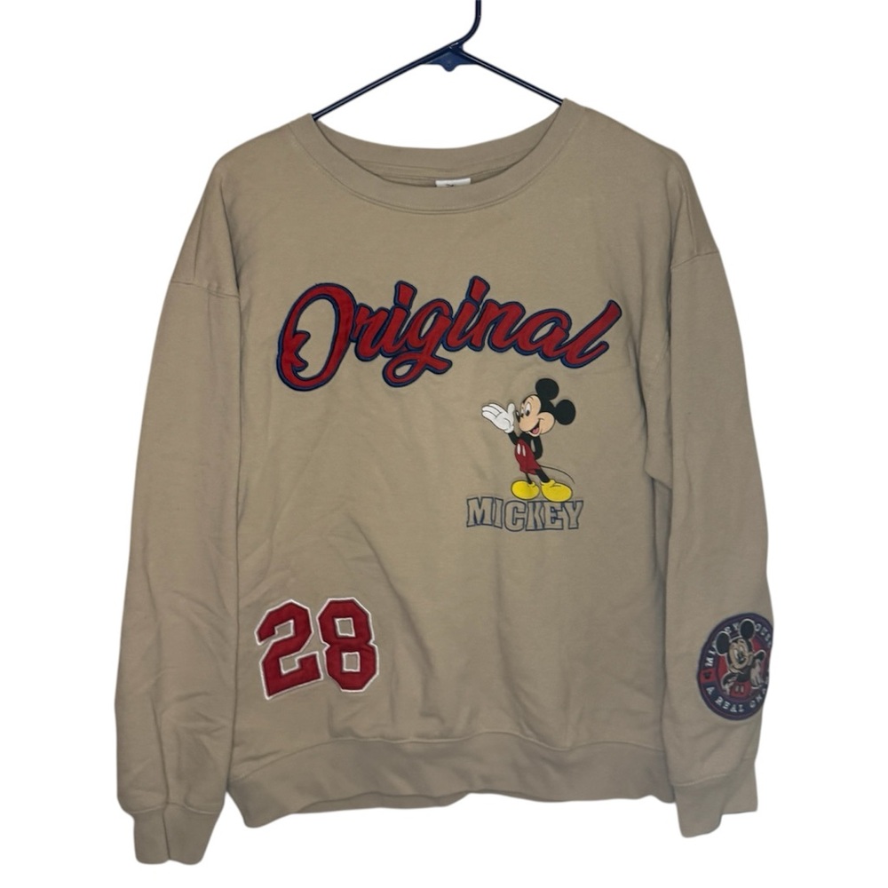 Disney Original Mickey Mouse Beige Crewneck Sweater Women LG 10/12